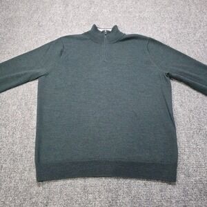 Nordstrom Mens Shop Dark Green 100% Merino Wool 1/4 Zip Sweater Large